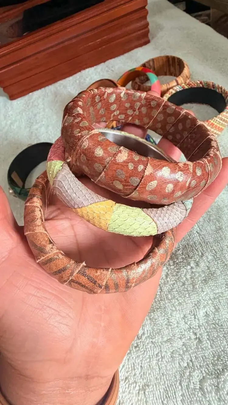 Set of 10 Assorted Vintage Style Boho Wooden and Textured Bangle Bracelets